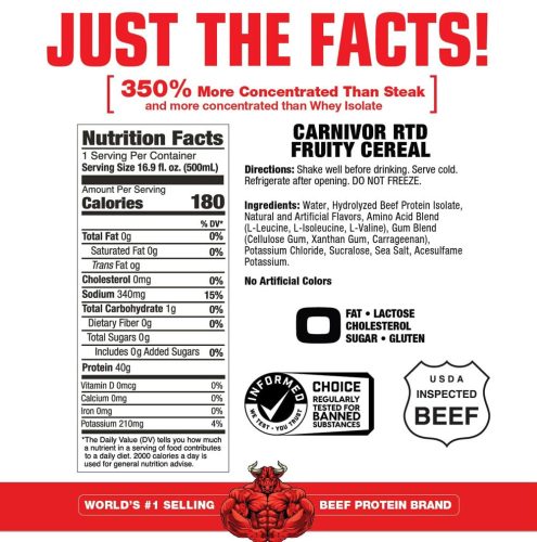 MuscleMeds Carnivor RTD - Marhafehérje Shake  (12 Csomag, Fruity Cereal)