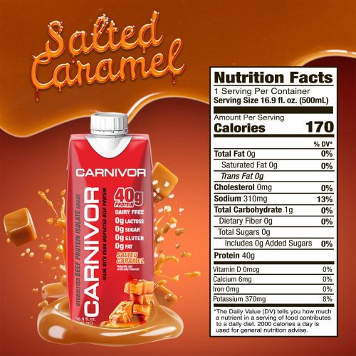 MuscleMeds Carnivor RTD - Marhafehérje Shake  (12 Csomag, Sós Karamella)