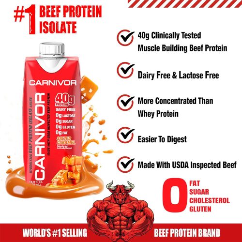 MuscleMeds Carnivor RTD - Marhafehérje Shake  (12 Csomag, Sós Karamella)