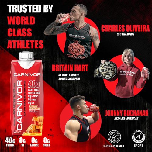 MuscleMeds Carnivor RTD - Marhafehérje Shake  (12 Csomag, Sós Karamella)