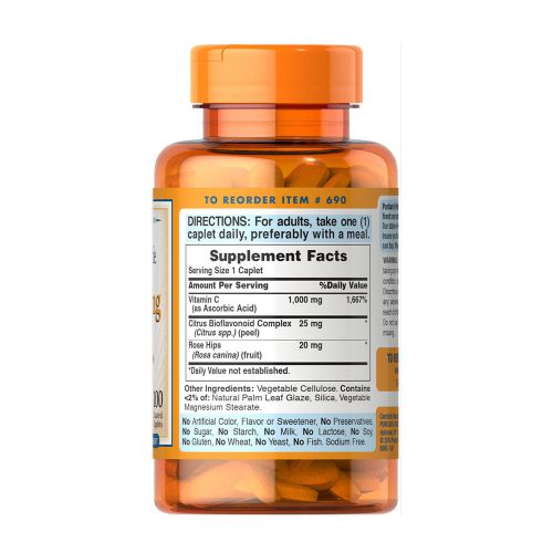 Puritan's Pride C-vitamin 1000 mg kapszula Csipkebogyóval és Bioflavonoidokkal (100 Filmtabletta)