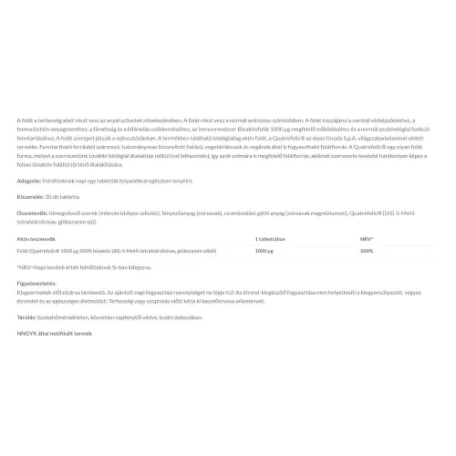 JutaVit Bioaktív Folát 1000 mcg (30 Tabletta)