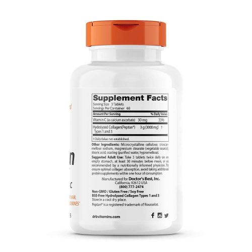Doctor's Best 1. és 3. Típusú Kollagén + C-Vitamin 1000 mg tabletta - Collagen Types 1 and 3 (180 Tabletta)
