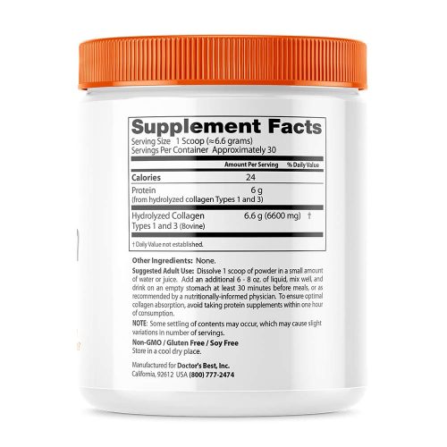 Doctor's Best 1. és 3. Típusú Tiszta Kollagén por - Pure Collagen Types 1 and 3 (200 g)