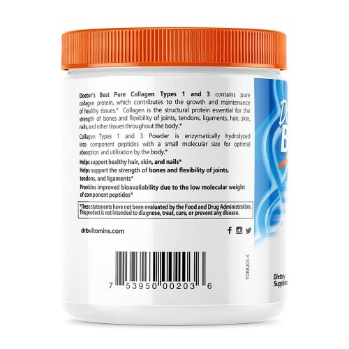 Doctor's Best 1. és 3. Típusú Tiszta Kollagén por - Pure Collagen Types 1 and 3 (200 g)