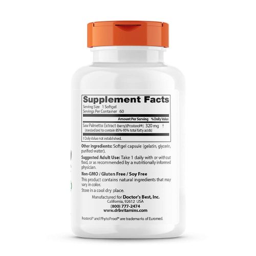 Doctor's Best Fűrészpálma Kivonat 320 mg kapszula - Saw Palmetto Standardized Extract (60 Lágykapszula)