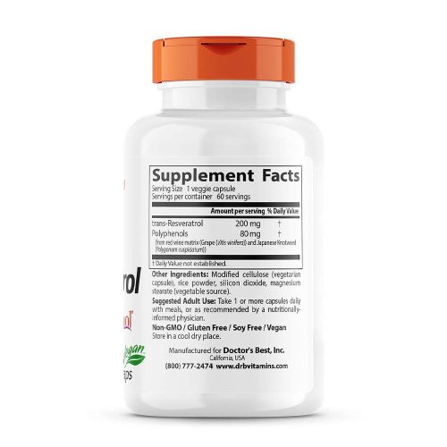 Doctor's Best Transz-Rezveratrol 200 mg kapszula Resivinol-lal (60 Veggie Kapszula)