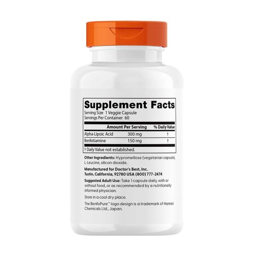 Doctor's Best Benfotiamin kapszula Alfa-liponsavval - Benfotiamine 150 + Alpha-Lipoic Acid 300 (60 Veggie Kapszula)