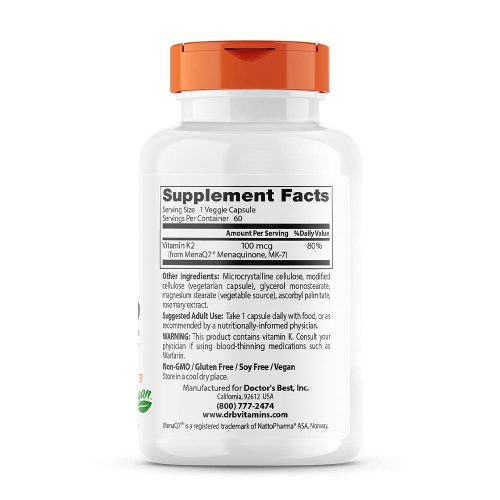 Doctor's Best Természetes K2-vitamin (MK7) 100 mcg kapszula - Natural Vitamin K2 100 mcg (60 Veg Kapszula)