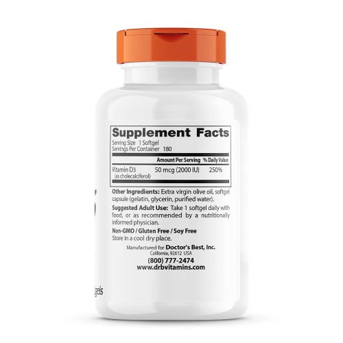 Doctor's Best D3-vitamin 2000 NE kapszula - Vitamin D3 2000 IU (180 Lágykapszula)