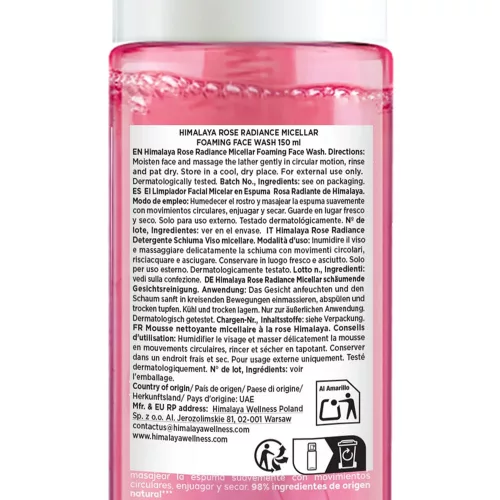Himalaya Micellás Habzó Arclemosó Bio Rózsával (150 ml, Rose Radiance)