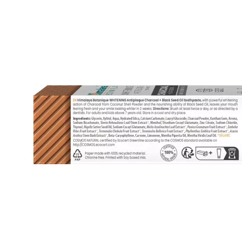 Himalaya Botanique Natúr Faszenes Fehérítő, Lepedékeltávolító Fogkrém (75 ml, Menta)