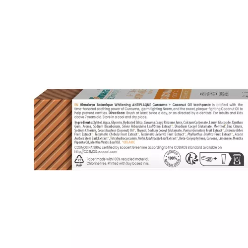 Himalaya Botanique Natúr Kurkumás Fehérítő, Lepedékeltávolító Fogkrém (75 ml, Menta)