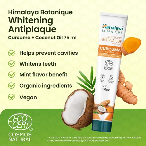 Himalaya Botanique Natúr Kurkumás Fehérítő, Lepedékeltávolító Fogkrém (75 ml, Menta)