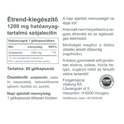 Vitaking Szója Lecitin 1200mg (80 Lágykapszula)