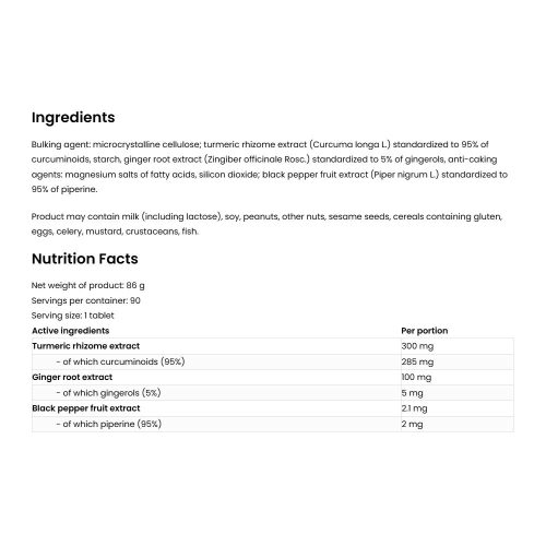 OstroVit Turmeric + Black Pepper + Ginger - Kurkuma+Fekete bors+Gyömbér (90 Tabletta)