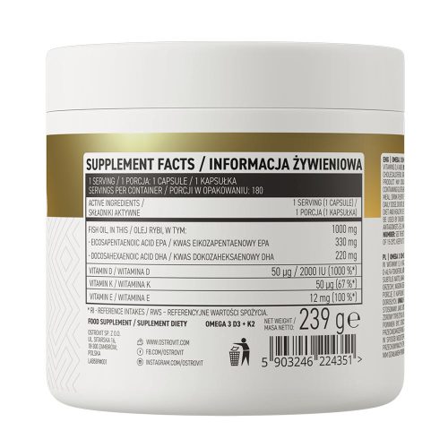 OstroVit Omega 3 D3+K2 (180 Kapszula)