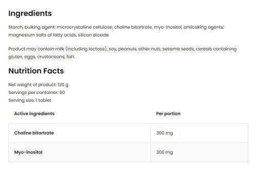 OstroVit Choline + Inositol - Kolin és Inozitol (90 Tabletta)