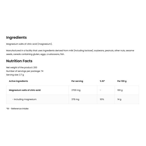 OstroVit Magnézium-Citrát - Magnesium Citrate 200 g Natural (200 g)