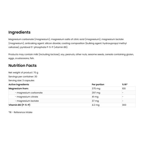 OstroVit Triple Magnesium + B6 P-5-P - Magnézium B6 Vitaminnal (90 Kapszula)