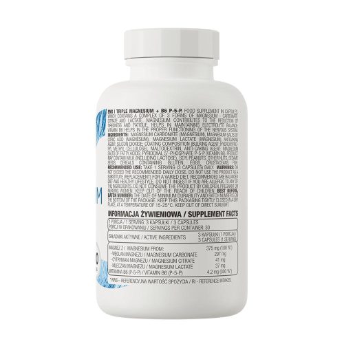 OstroVit Triple Magnesium + B6 P-5-P - Magnézium B6 Vitaminnal (90 Kapszula)