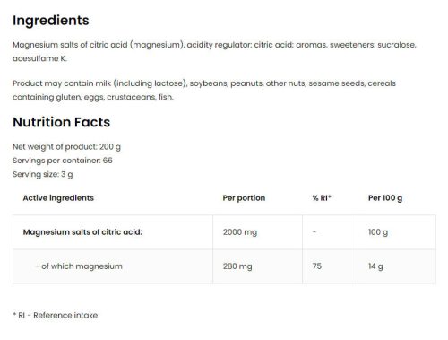 OstroVit Magnézium-citrát - Málnás Limonádé Mentával (200 g)
