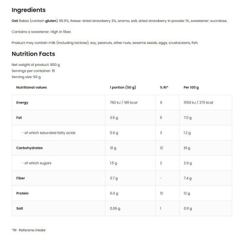OstroVit OATlicious - Tápláló Zabkása (800 g, Eper)