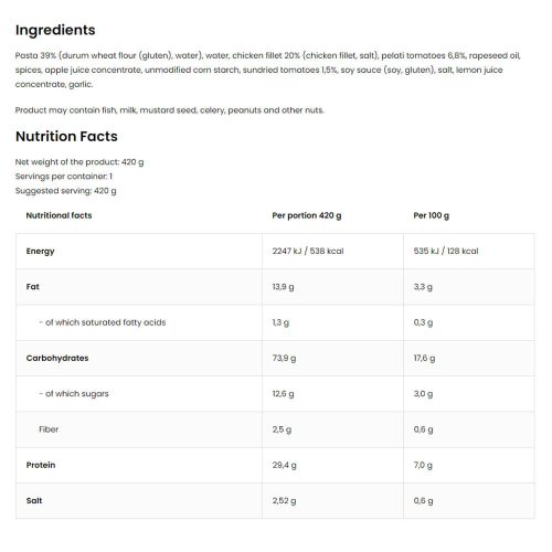 OstroVit Készétel - Csirkehús toszkán szószban tésztával (420 g)