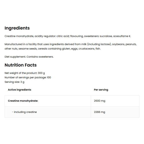 OstroVit Kreatin monohidrát por (300 g, Citrom)