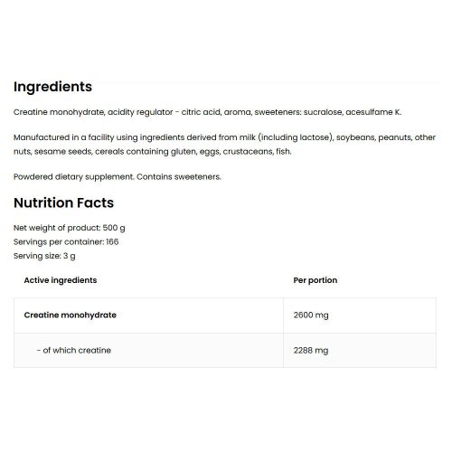 OstroVit Kreatin monohidrát por (500 g, Citrom)