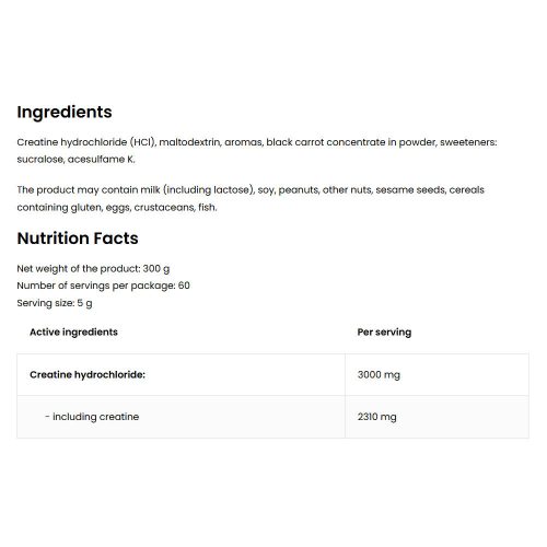 OstroVit Kreatin - Creatine HCL (300 g, Fekete ribizli cseresznyével)