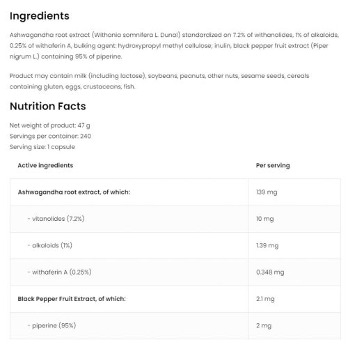 OstroVit Ashwagandha VEGE - Indiai ginzeng (240 Kapszula)
