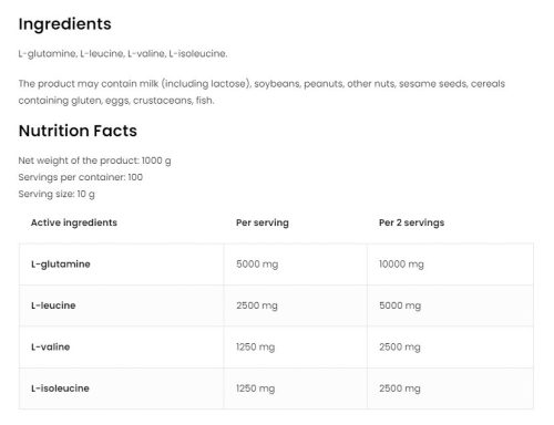 OstroVit BCAA + Glutamine (1000 g, Natúr)