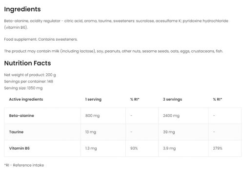 OstroVit Beta-Alanine Por (200 g, Natúr)