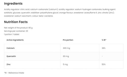 OstroVit Kálcium & Quercetin & Cink Pezsgőtabletta (20 Tabletta, Narancs)