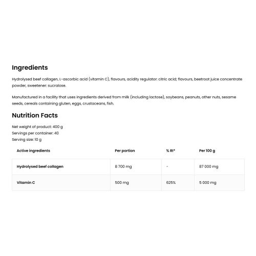 OstroVit Kollagén + C-vitamin (400 g, Málnás limonádé mentával)