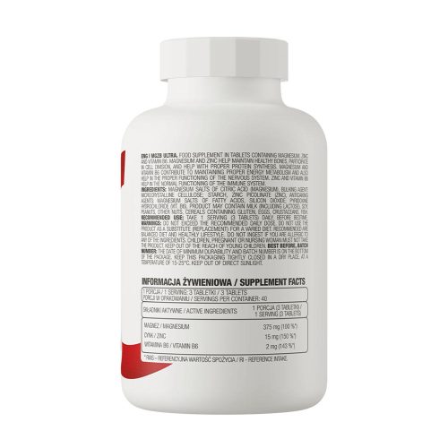 OstroVit MgZB Ultra - Magnézium, Cink, B6-vitamin (120 Tabletta)