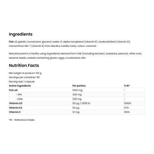 OstroVit Omega 3 D3 + K2 (90 Kapszula)