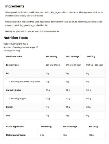 OstroVit Clear Whey Isolate (400 g, Limonádé)