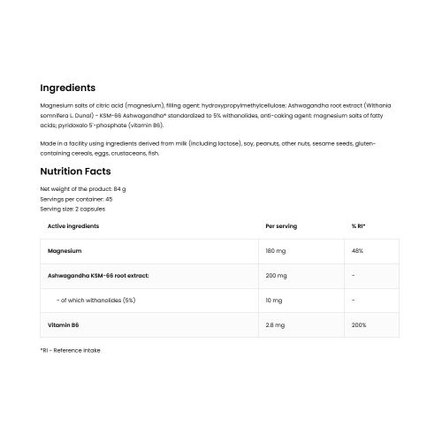 OstroVit KSM-66 Ashwagandha® + Magnesium + B6 P-5-P (90 Veg Kapszula)
