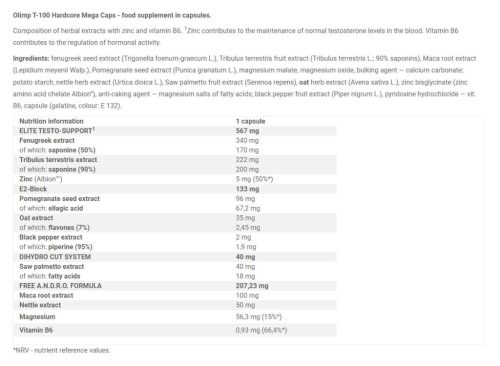 Olimp Sport T-100 Hardcore Mega Caps (120 Kapszula)