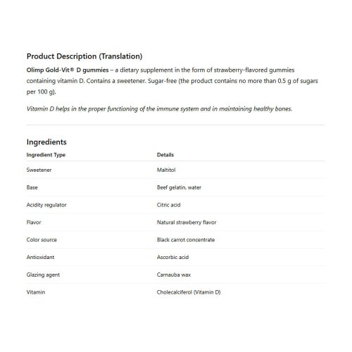 Olimp Labs  Gold-Vit® D Gummies - D Vitamin Gumicukor (60 Gumicukor, Eper)