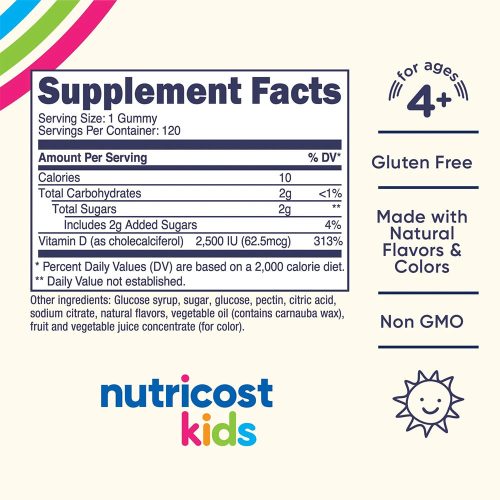 Nutricost Kids Vitamin D3 Gummies (120 Gumicukor, Erdei Bogyó Mix)