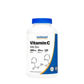   Nutricost Vitamin C (with Zinc) 1000 mg - C-vitamin Cinkkel (240 Kapszula)