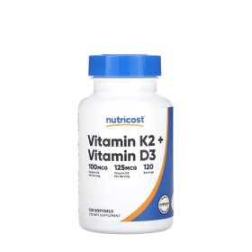   Nutricost Vitamin K2 (MK7) (100 mcg) + Vitamin D3 (5000 NE) (120 Lágykapszula)