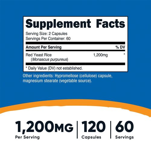 Nutricost Red Yeast Rice Capsules 1200 mg - Vörös Rizs Élesztő Kapszula (120 Kapszula)