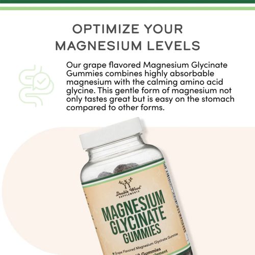 Double Wood Supplements Magnézium-Glicinát Gumivitamin (60 Gumicukor, Szőlő)